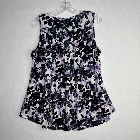 Roz & Ali Tops - Roz & Ali Sleeveless Floral Blouse Large Gray Purple Pleated Flowy Top